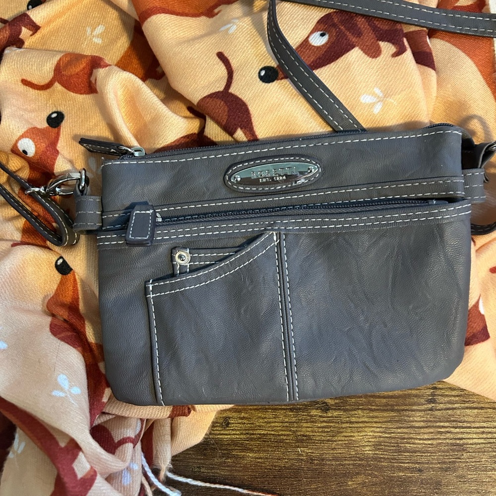 Gray Crossbody Bag with Stitching